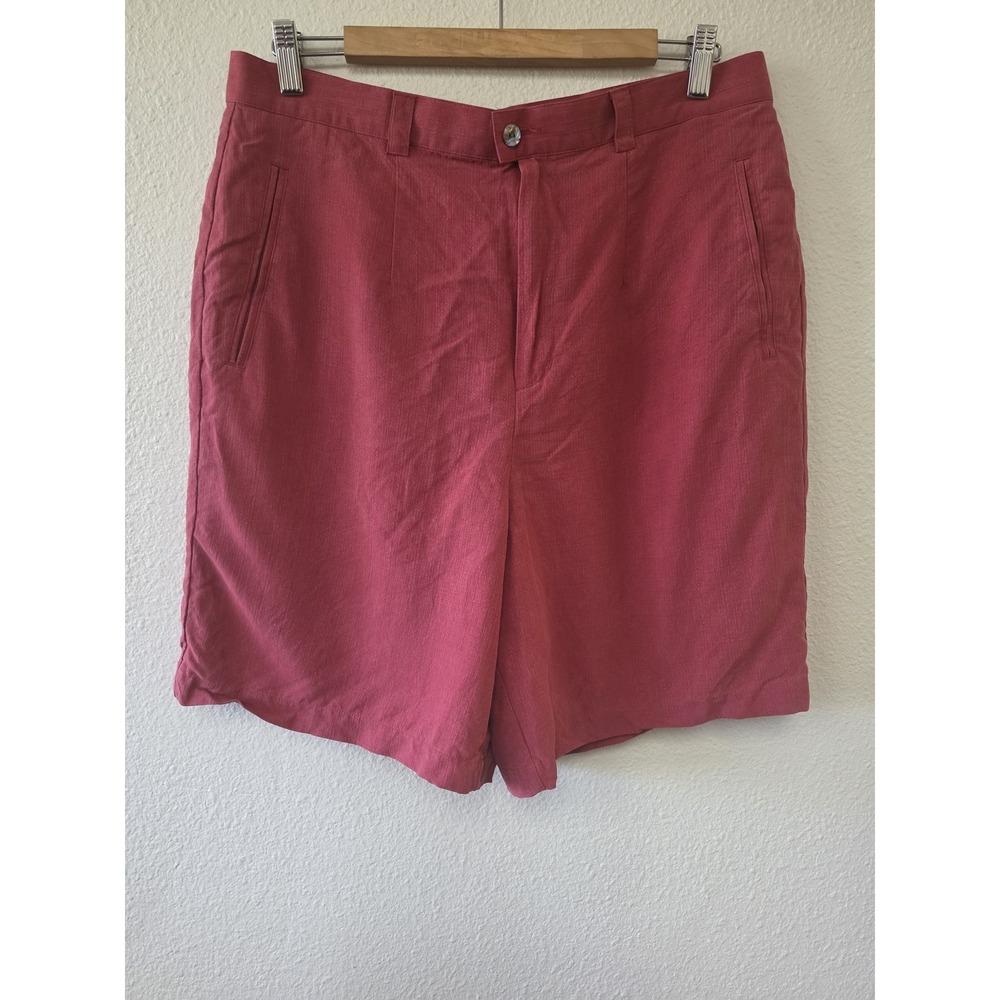 Tommy Bahama Shorts Women Size 16 Casual Solid Red Silk Bermuda